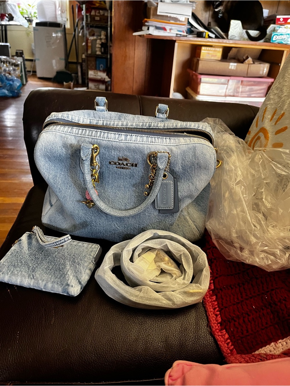 Coach Loved Denim Large Rowan With Wristlet And Charms - Picture 2 of 16